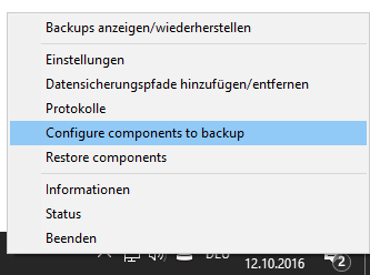 Configure components to backup