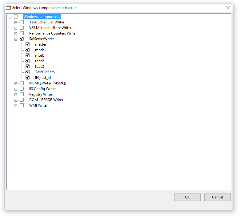 Select components to backup